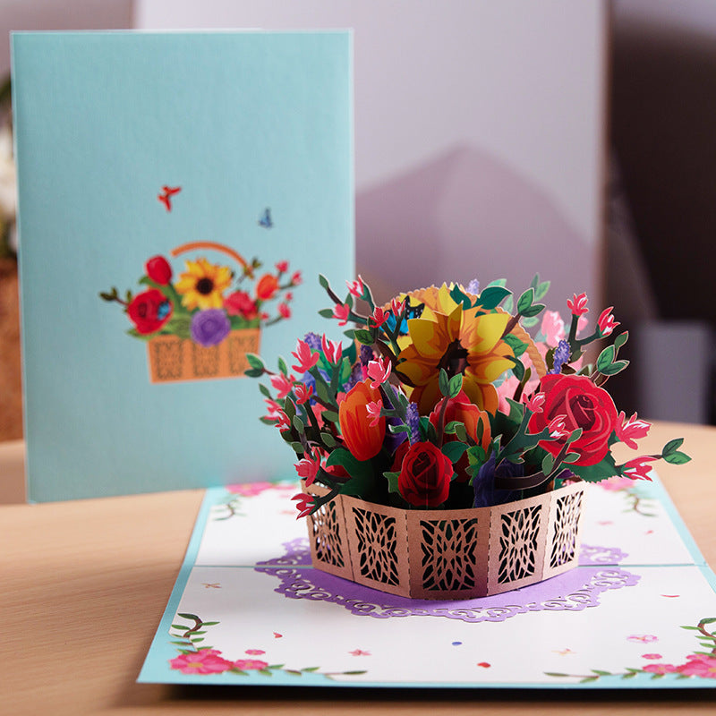 3D PopUp Blumenstrauß Karten Geschenke Jahrestag PopUp Mama Blumenstrauß Frau Einladungskarte Grußkarten Muttertagskarten Postkarte