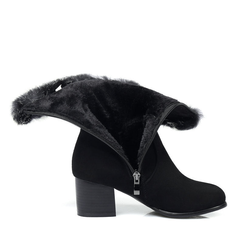 Suede rabbit fur mid-tube snow boots