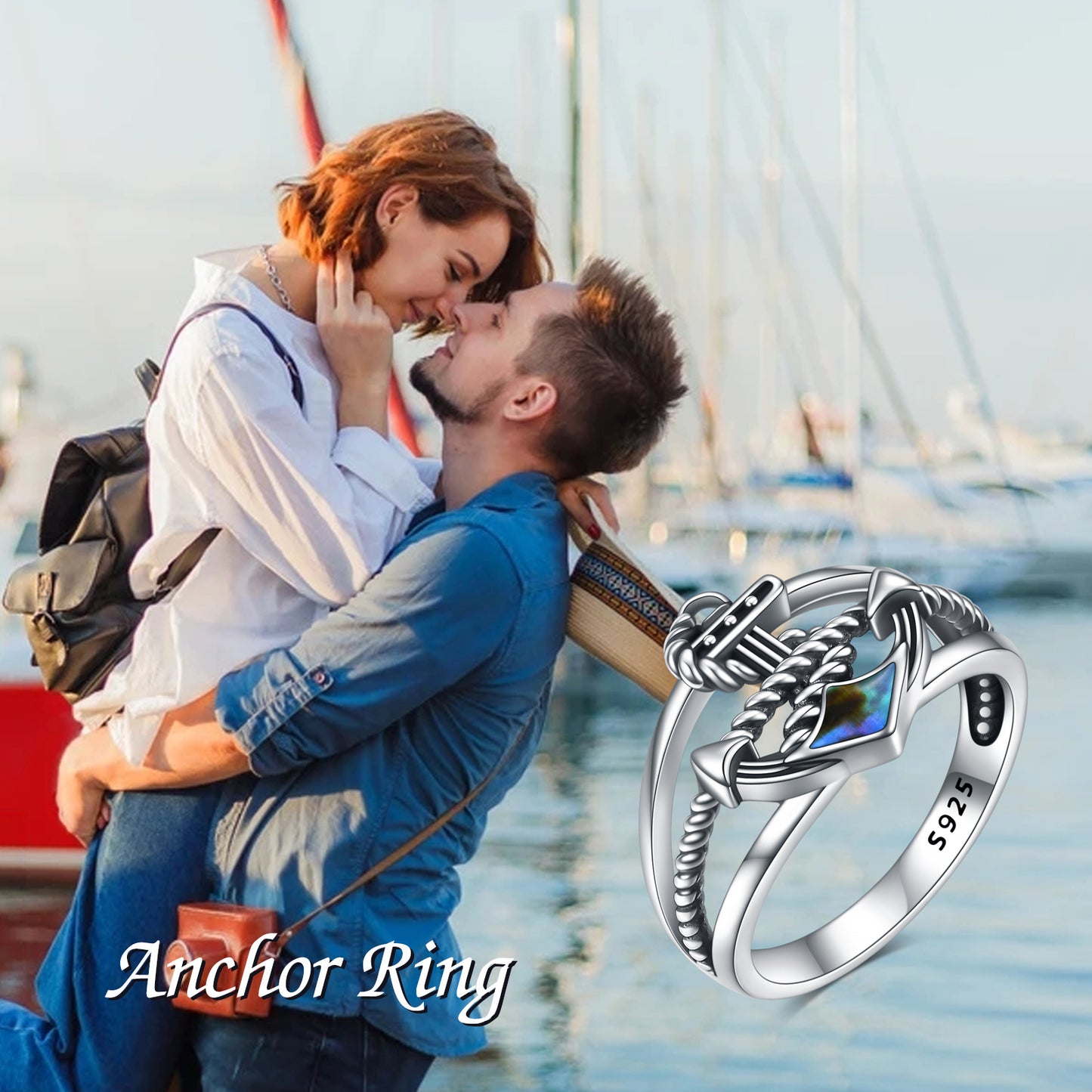 Ankerringe Sterling Silber Nautischer blauer Anker Fingerring