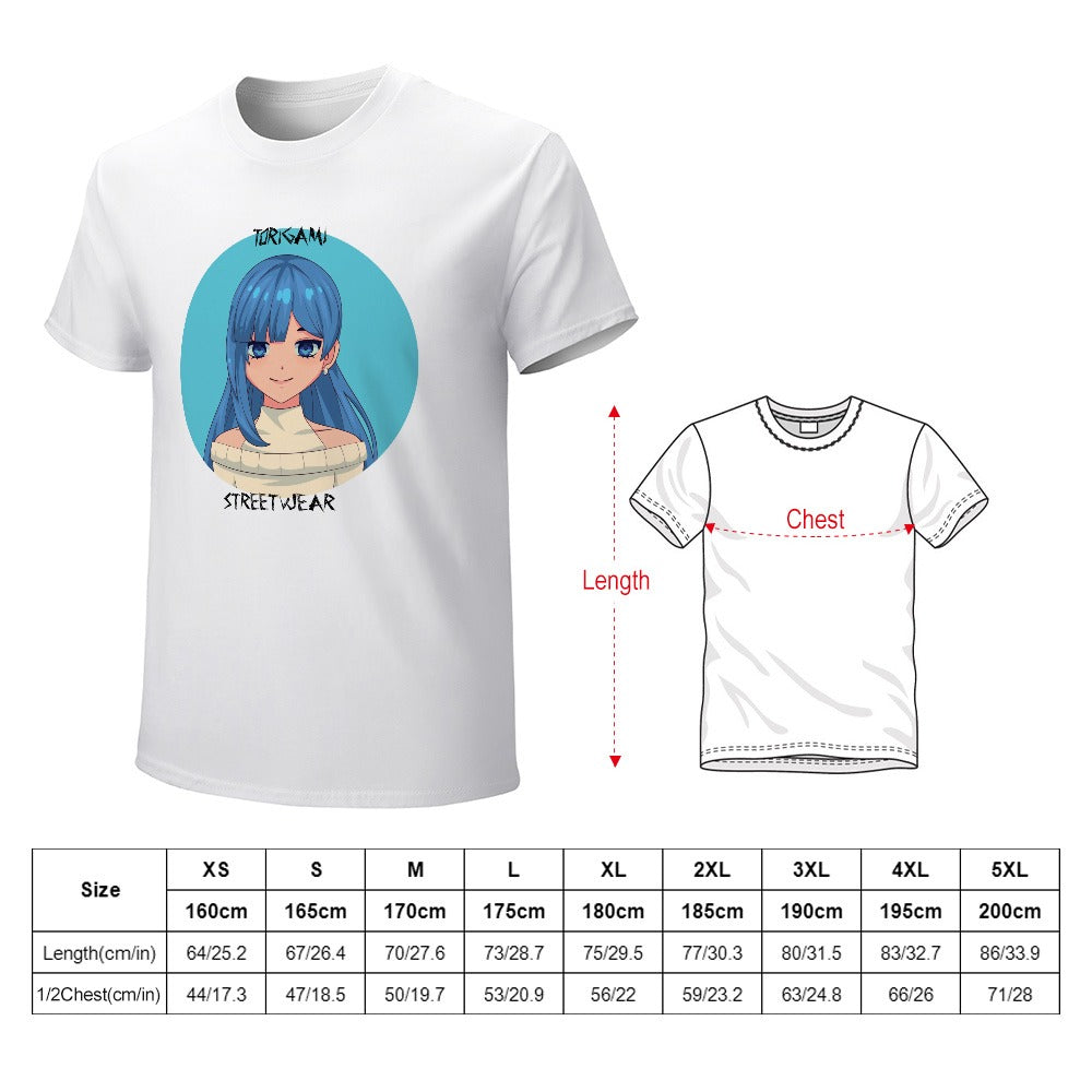 CWS ToriGami Streetwear Japan コージーウィンターストアより Happy Blue Haired Girl Pure cotton Men's T-shirt