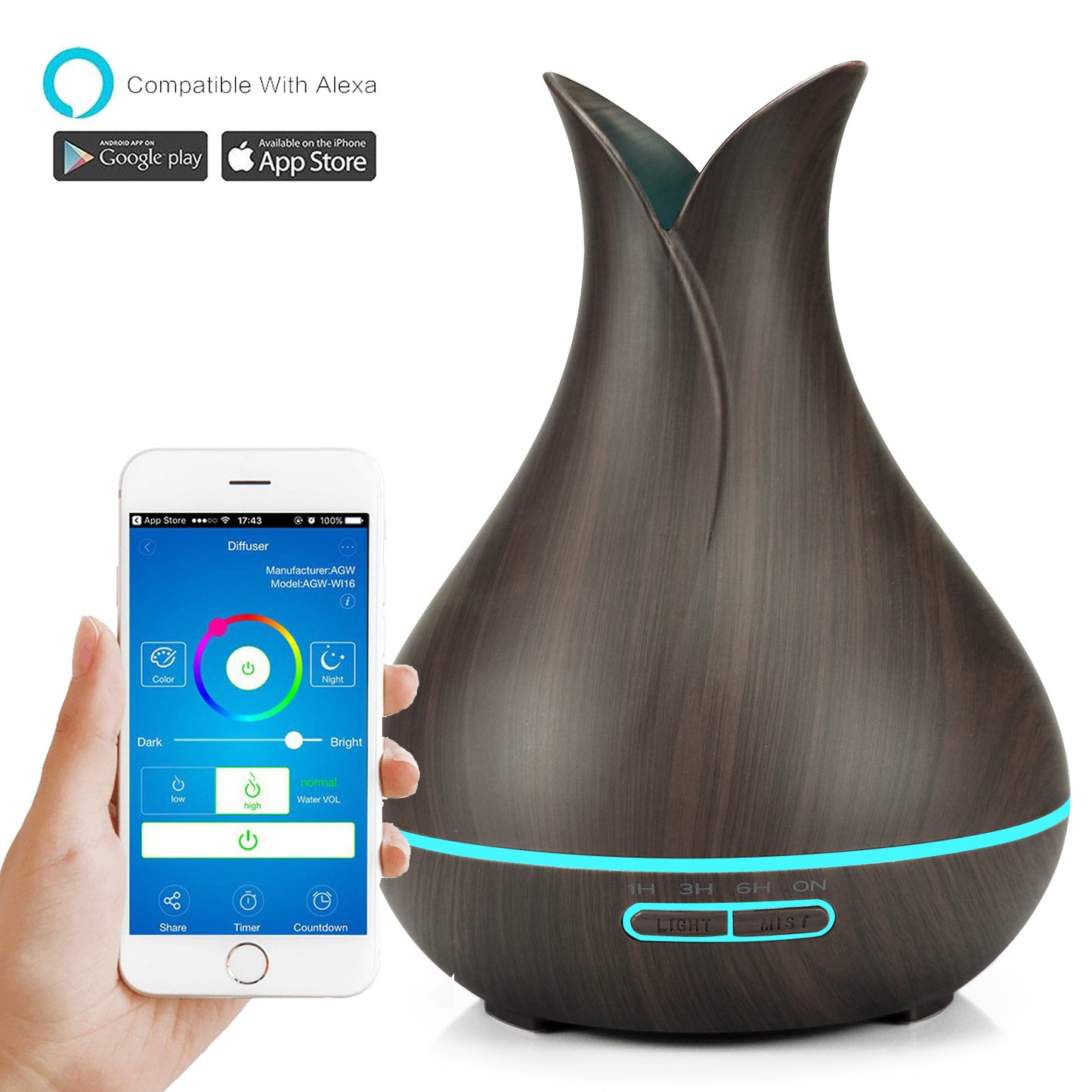 400ml Wood Grain Wifi Remote Smart Aroma Diffuser Graffiti App Household Wood Grain Humidifier Petal Aroma Diffuser