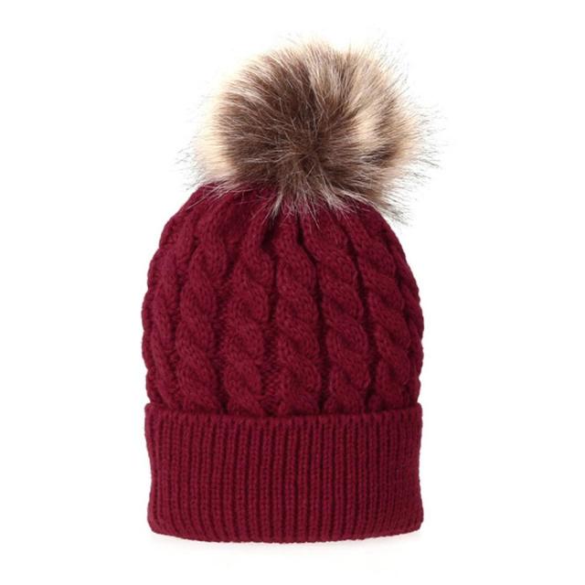 Parent-child Caps Cute Infant Baby Pompon Winter Hat Double Fur Ball Hat Mother Kids Warm Knitted Hat Newborn Beanie Cap