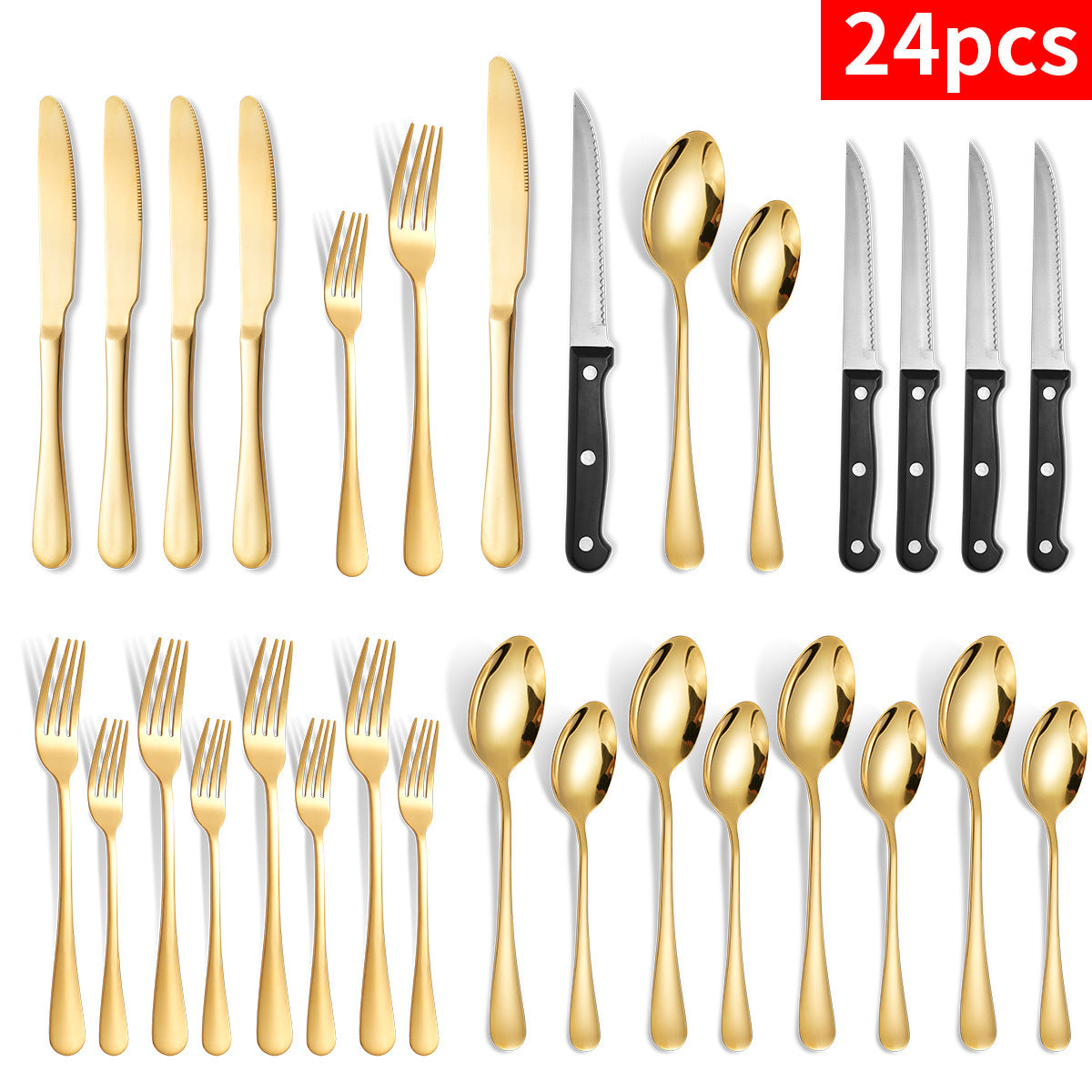 24-piece Set Stainless Steel Knife Fork And Spoon Serving Hotel Steak Tableware