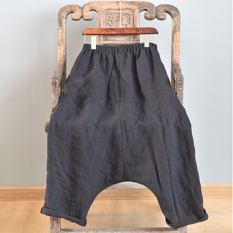 Spring and Autumn Literary Retro Harem Pants with Hanging Crotch Design