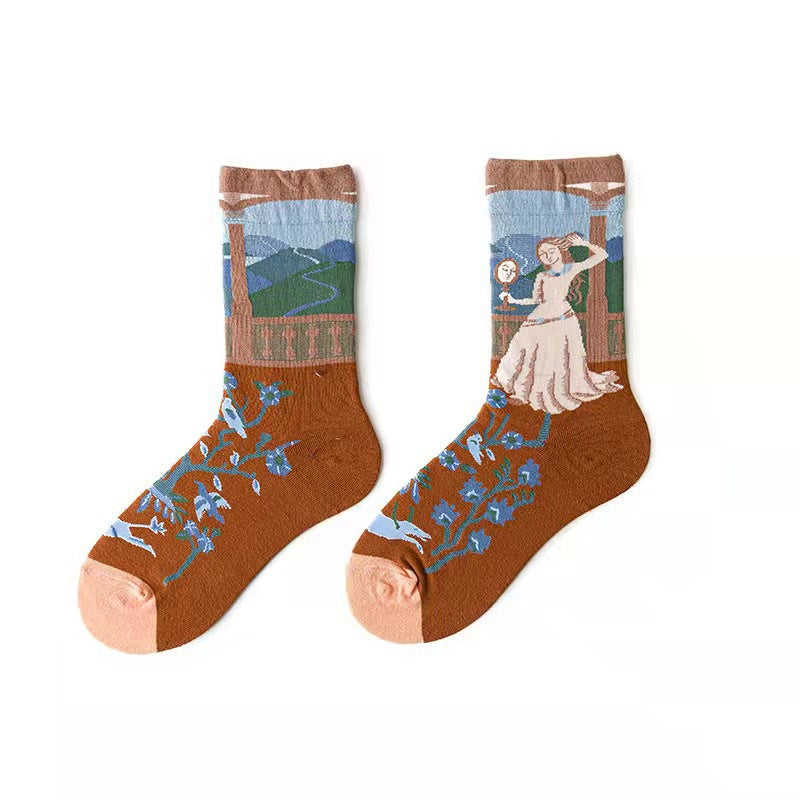 Trendy Mid-calf Artistic Illustration Socks