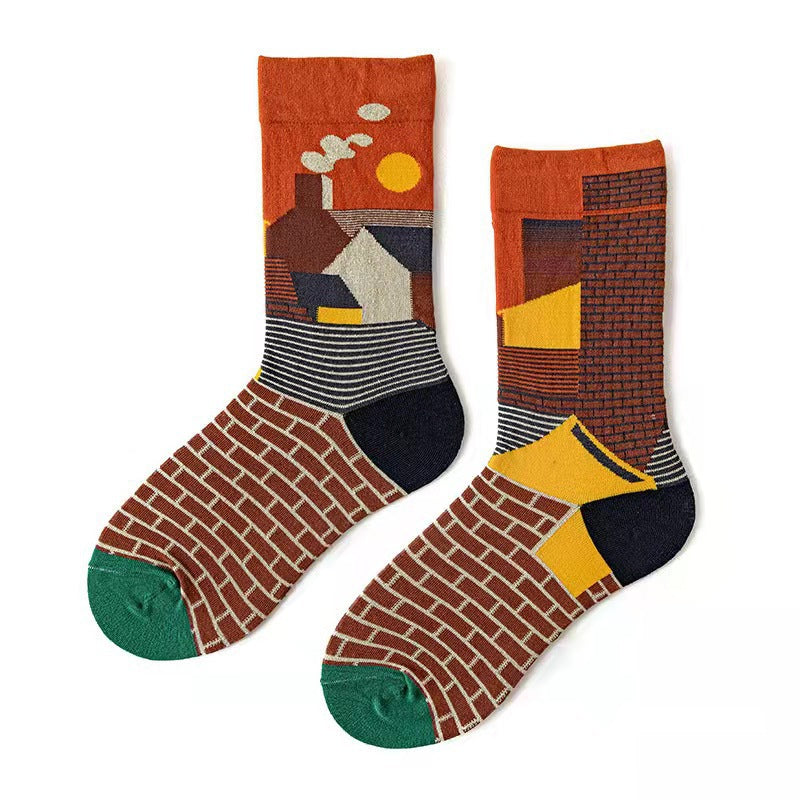 Trendy Mid-calf Artistic Illustration Socks