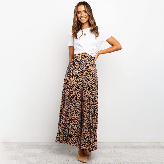 High-Waist Loose Wide Leg Pants with Printed Polka Dot and Leopard Patterns: Straight Casual Style