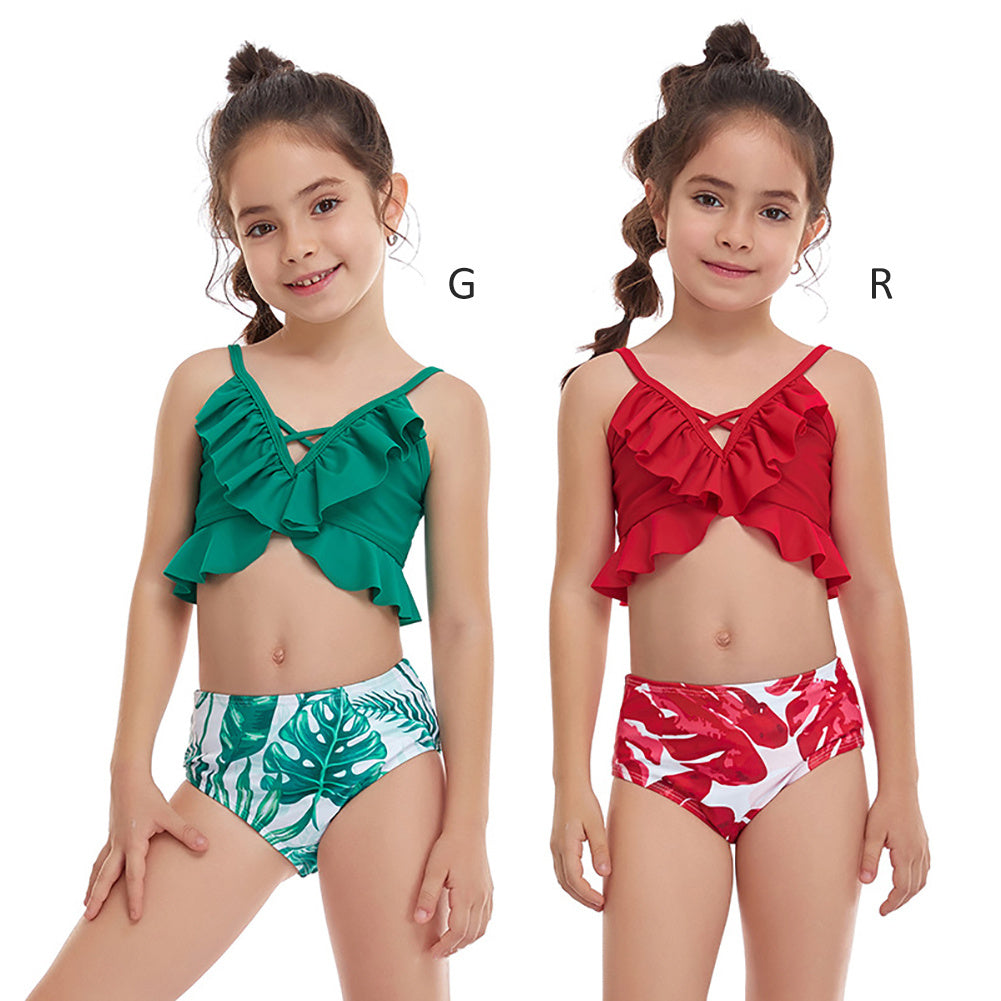 Girls'  Small Ruffled Split Swimsuit