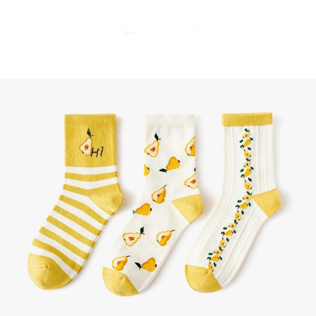 Whimsical Delights: Set aus drei bedruckten Baumwollsocken für Damen – verspielter Komfort für Ihren Alltagsstil