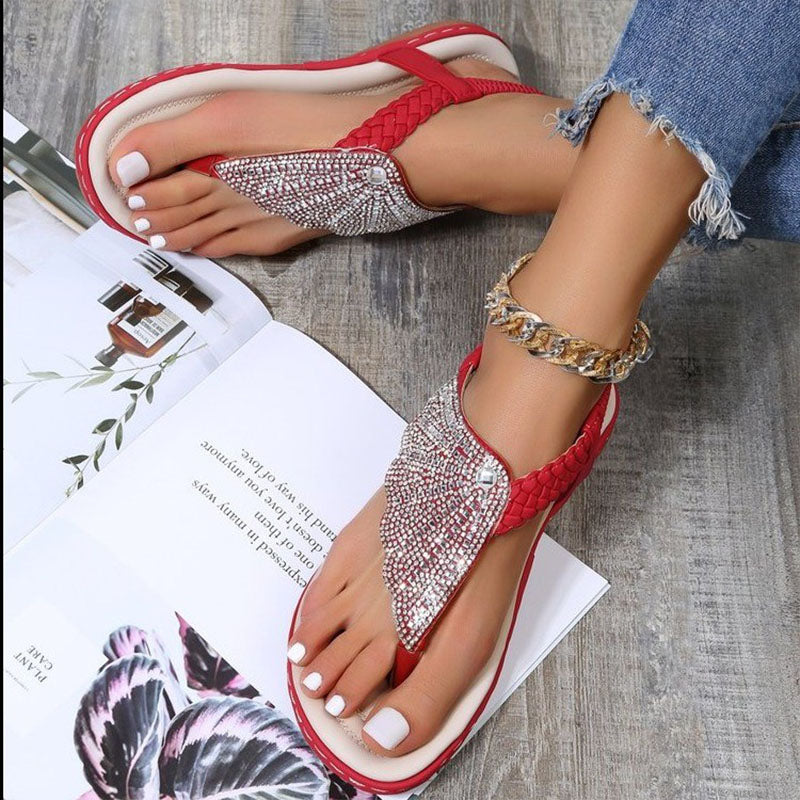 Geflochtene Flip-Flops für Damen mit Glas-Strass