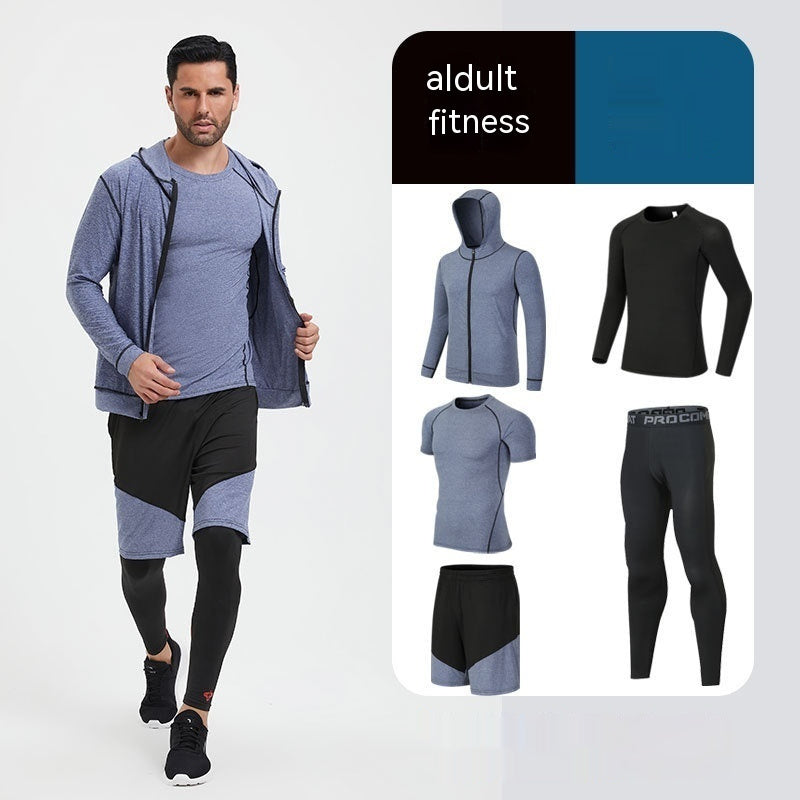 Fitness Suit Men's Morning Running Night Running Sports Quick-drying Five-piece Tights Foot Basketball Training Wear Wholesale