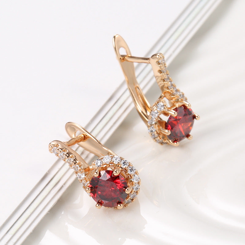 Elegant Zircon Fashion Exquisite Six-claw Pigeon Blood Red Zircon Earrings