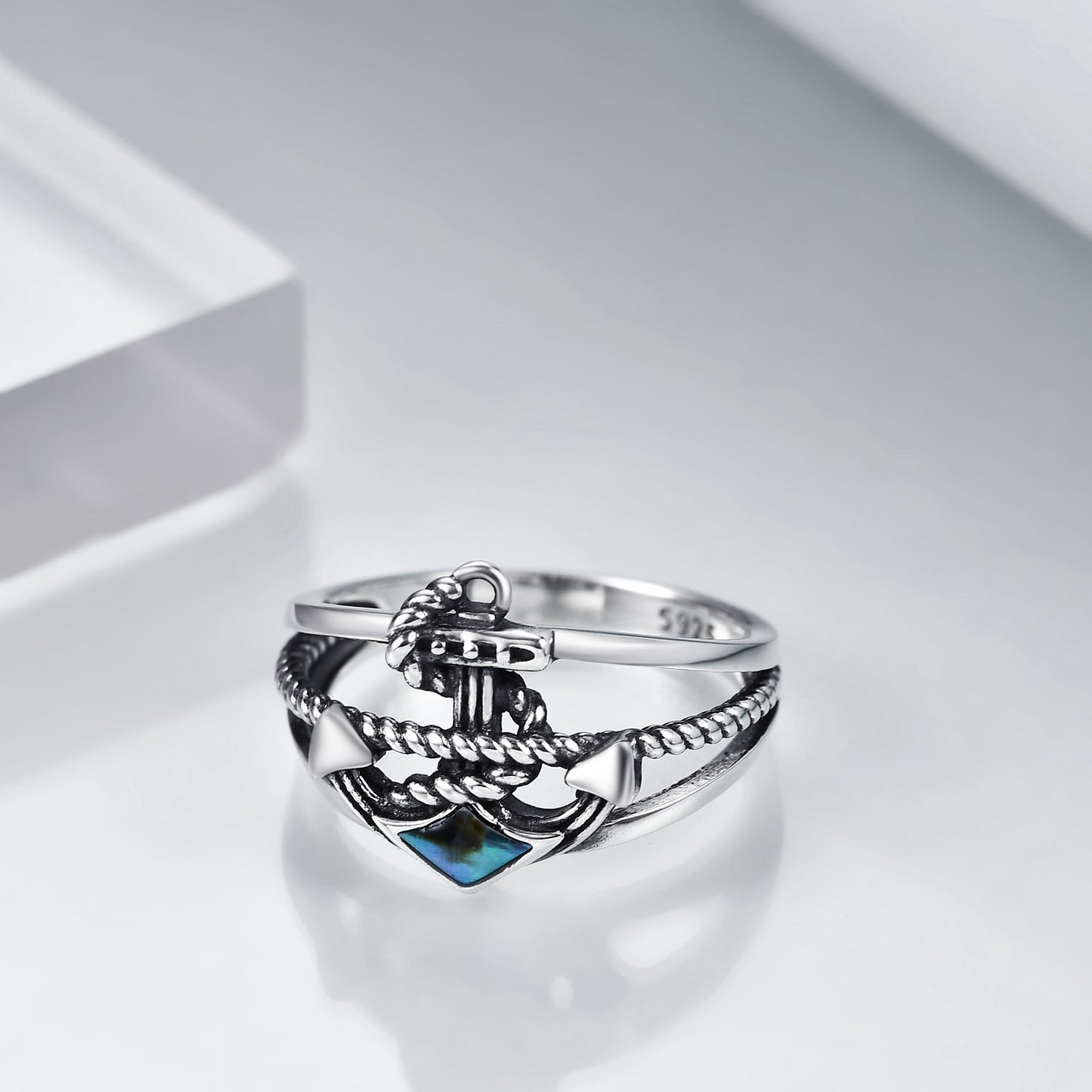 Ankerringe Sterling Silber Nautischer blauer Anker Fingerring