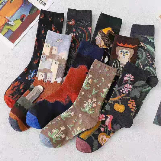 Trendy Mid-calf Artistic Illustration Socks