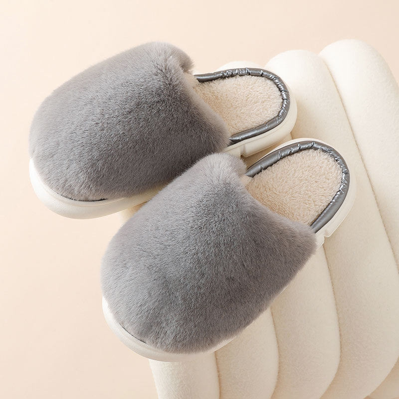 FuzzFluff: Winter warm fuzzy house slippers with plush faux rabbit fur for cozy bedroom comfort.