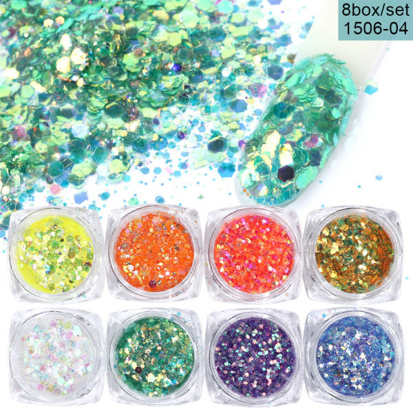 8er-Box Mix Glitzer Nail Art Puderflocken Set