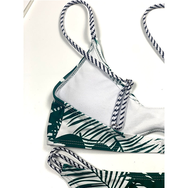 Leaf print split bikini