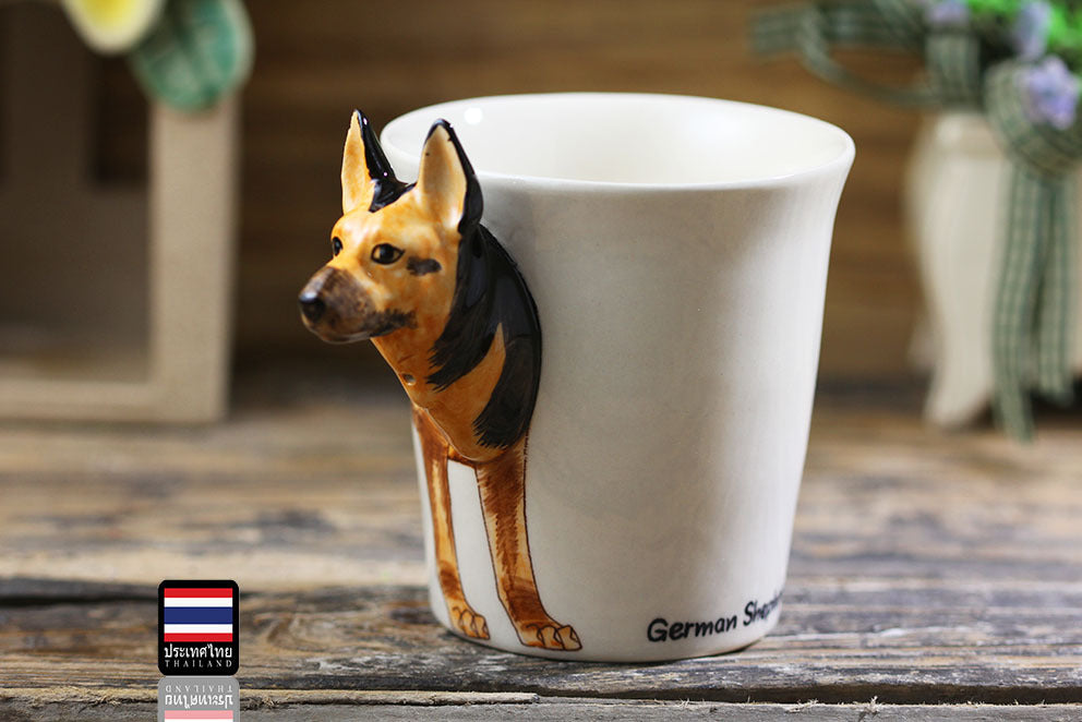 Thai Hand Painted Animal Mug German Shepherd Ceramic Cup