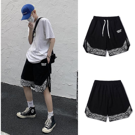 Head Cashew Flower Shorts Hip-hop Trend Loose Fake Two-piece Five-point Pants