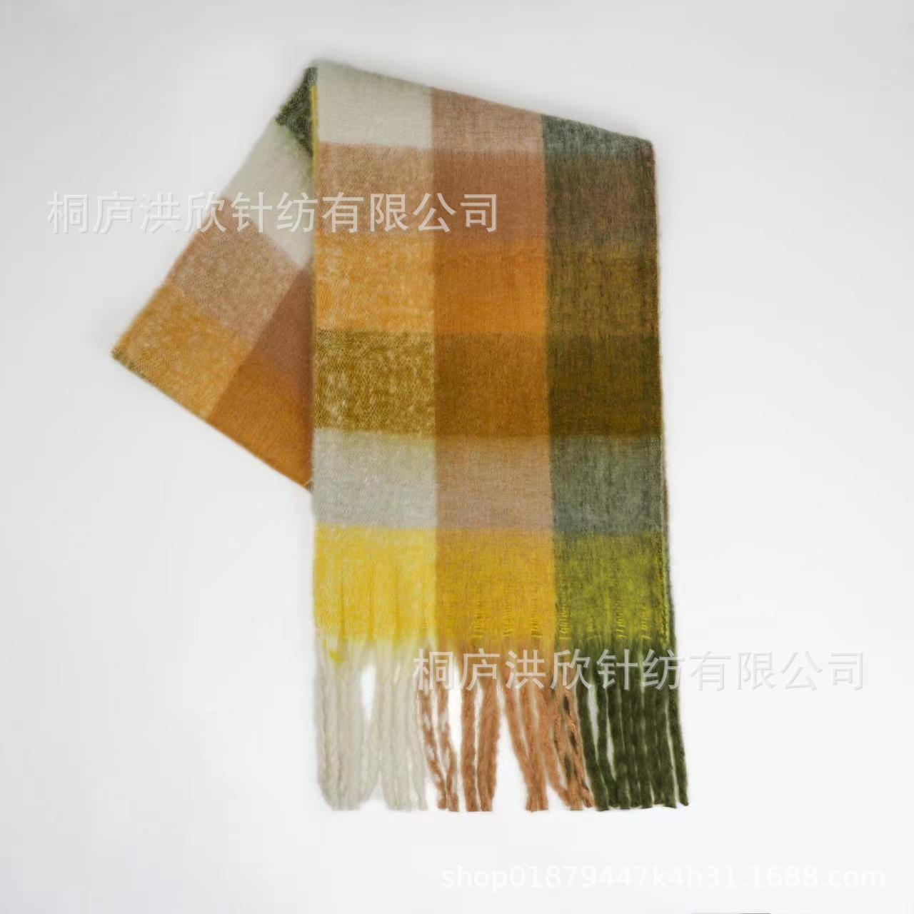 Men's and Women's Autumn and Winter Fashion Warm Rainbow Plaid Shawl Versatile Tassel Scarf