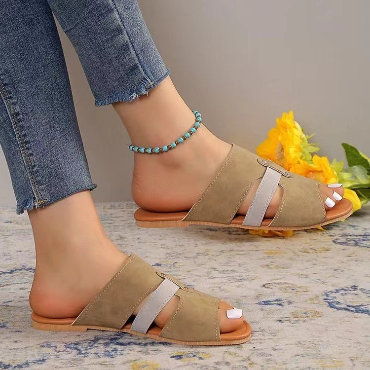 Neue Fischmaulsandalen mit Gürtelschnallen-Design, Sommer-Strandschuhe für Damen, modisch, lässig, mit niedrigem Absatz, flache Rutschen, Hausschuhe