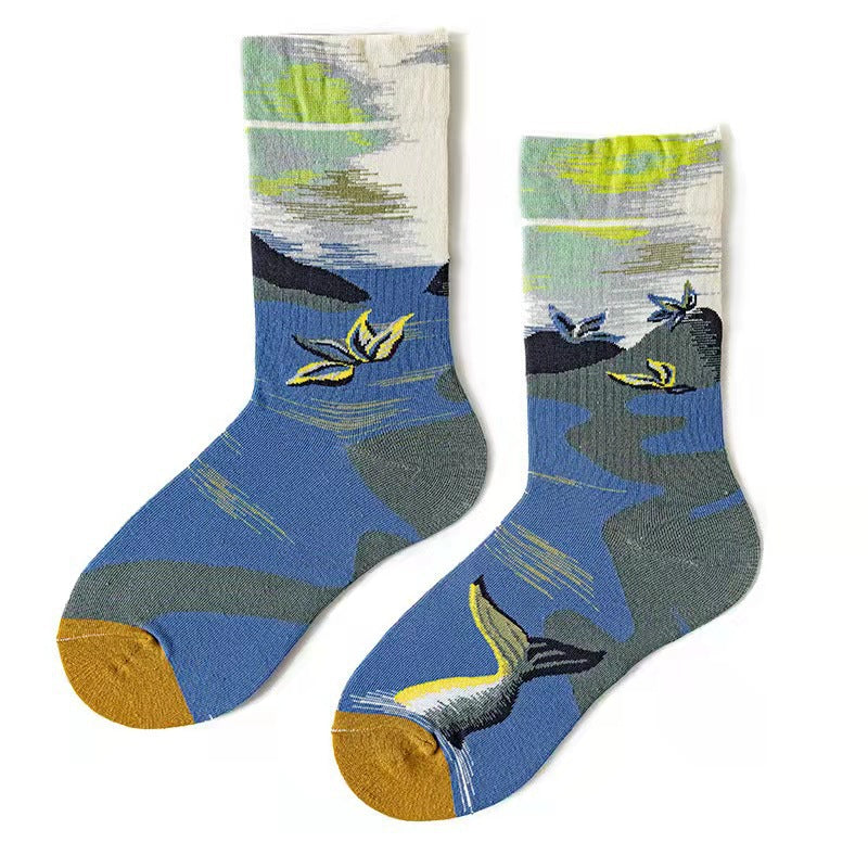 Trendy Mid-calf Artistic Illustration Socks