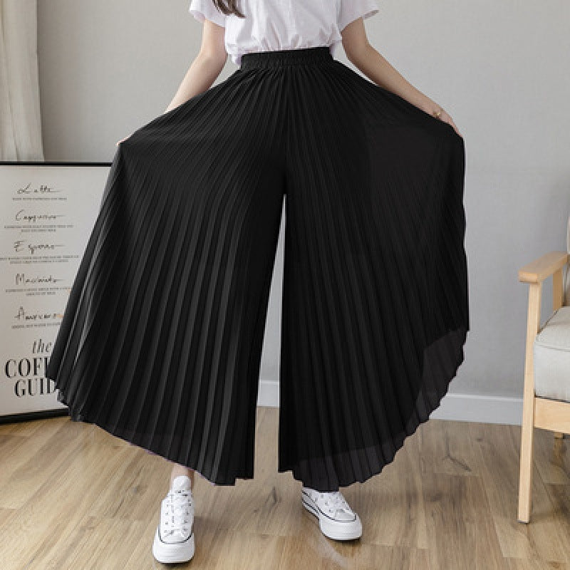 Loose-Fitting Pleated Chiffon Wide-Leg High-Waist Straight Skirt Pants for Women