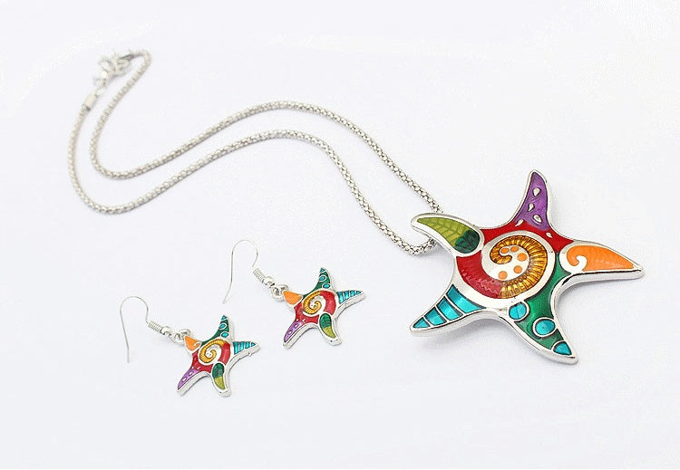 Drop oil color Sea Star Necklace