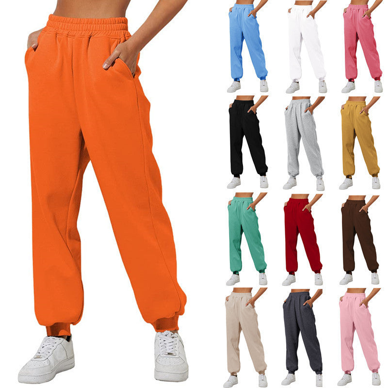 Comfort Chic: Women's High Waist Loose Track Pants - Casual Jogger with Belt Pocket