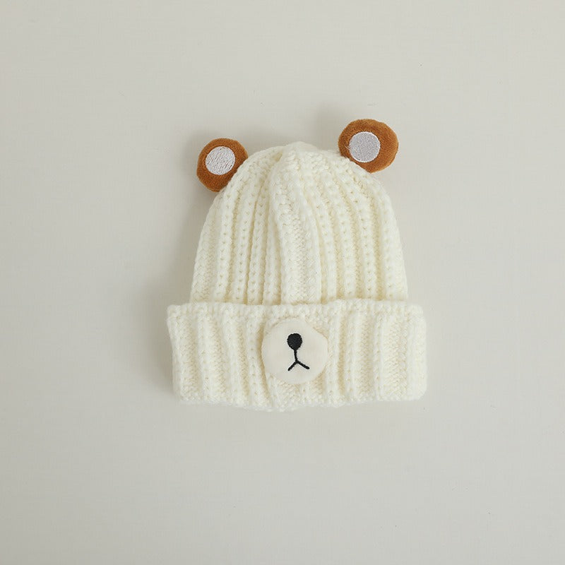 Autumn and winter children warm knitted hat cute bear candy color woolen hat Korean male and female baby warm hat trend