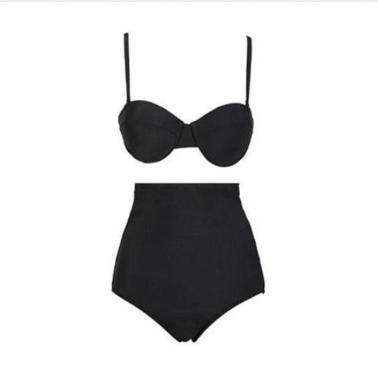 Solid color bikini swimsuit sexy black retro high waist bikini swimsuit