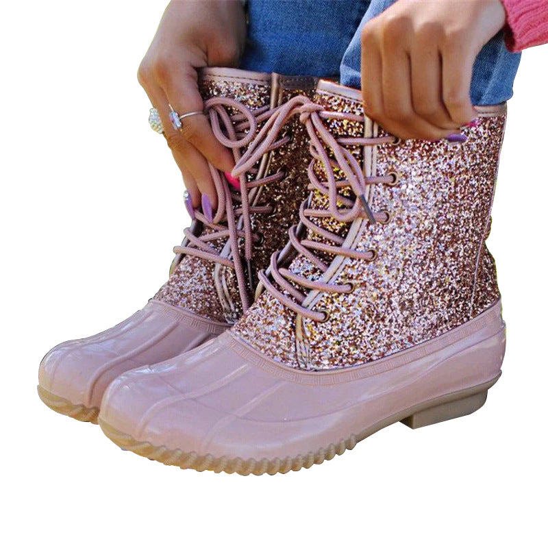 Rubber sequined snow boots