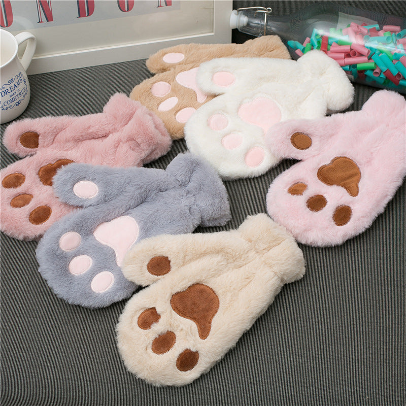 Cat's Paw Cute Plush Thickened Winter Women's Gloves