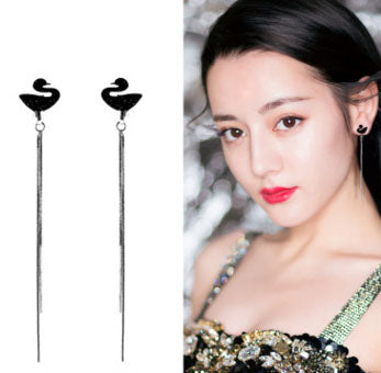 Silver Pin Black Swan Earrings