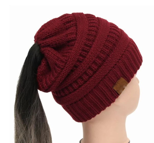 Beanie-Mütze mit hohem Dutt und Pferdeschwanz, dick, weich, dehnbar, Zopfmuster, warm, flauschig, gefüttert, Totenkopf-Mütze, Acryl-Mützen für Herren und Damen