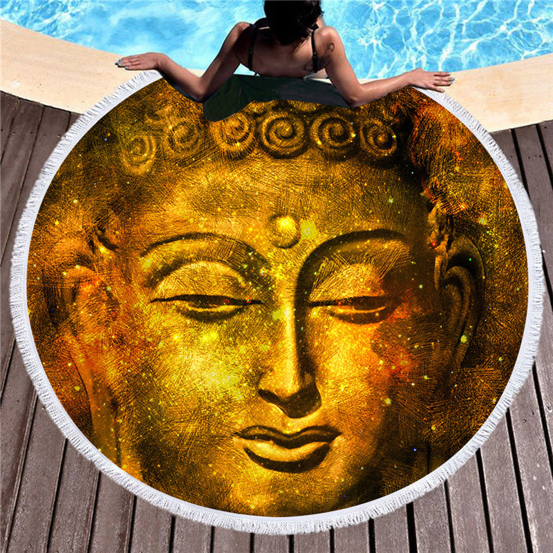 Indian Buddha statue round beach towel