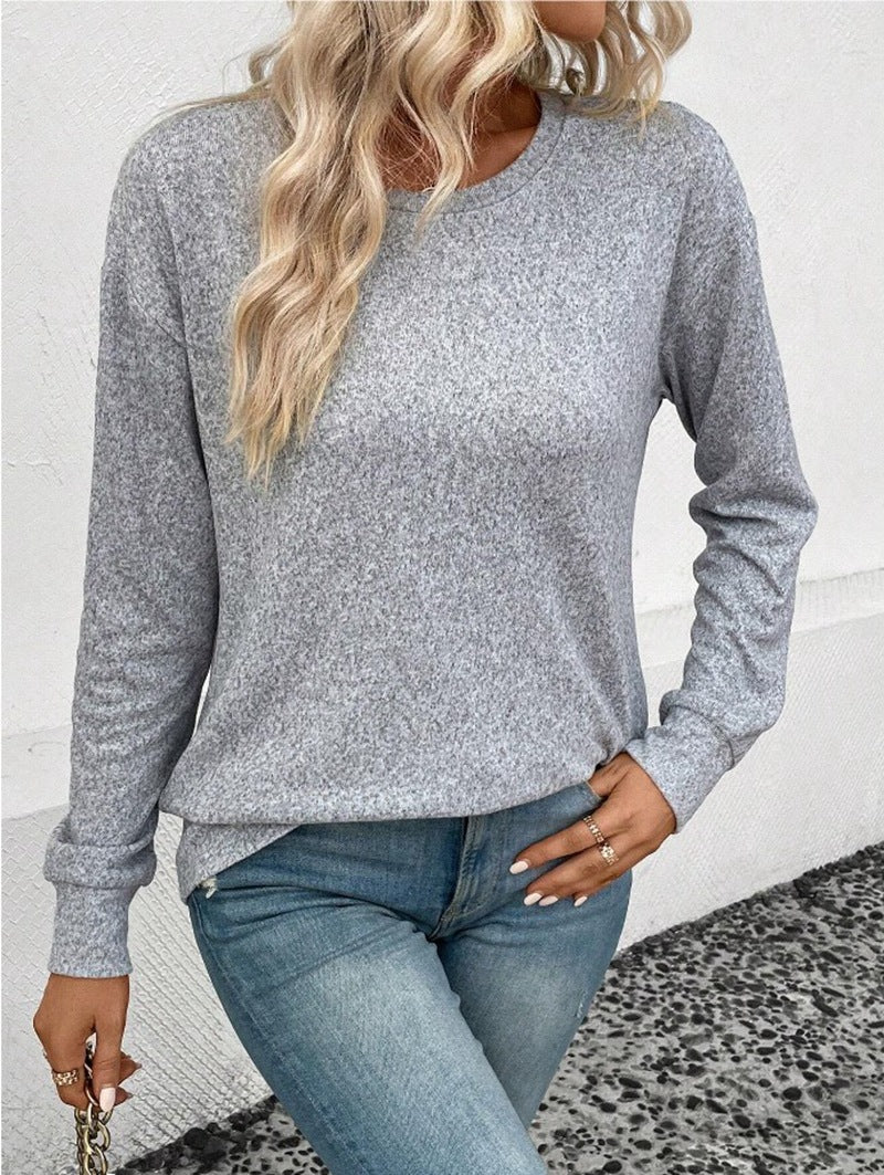 Casual Loose Solid Color Round Neck Sweater