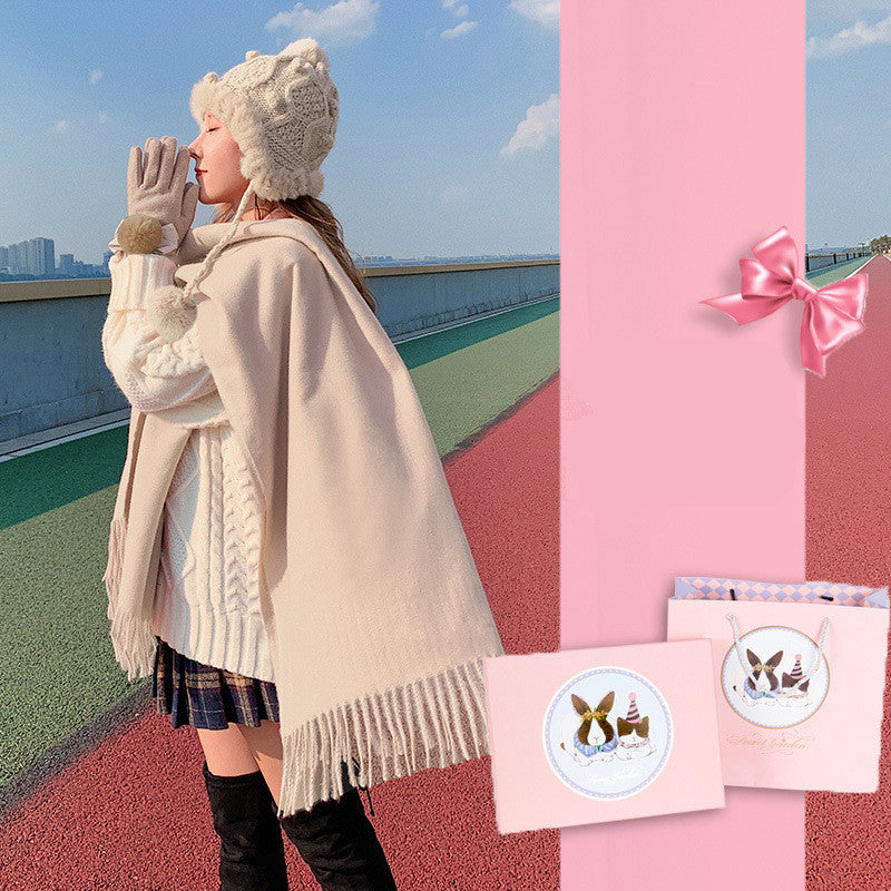 Autumn And Winter Scarf Gloves Women Two-Piece Gift Box All-Match Shawl Bib