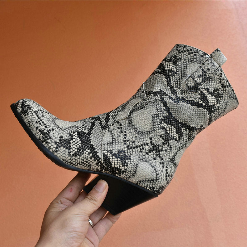 Snake print women's boots