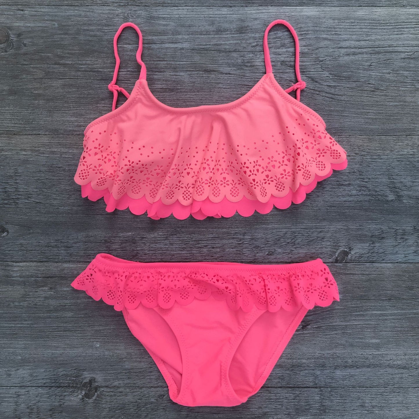 Openwork ruffled bikini girl