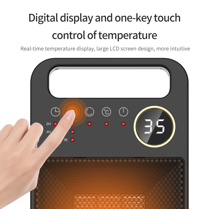 TouchHeat Pro: PTC-Elektroheizung mit Fernbedienung, Touchscreen, vertikalem Design und 120-Grad-Schüttelkopf.