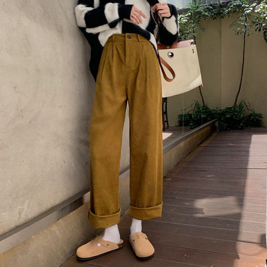 High Waist Slimming Corduroy Wide-leg Casual Pants Women