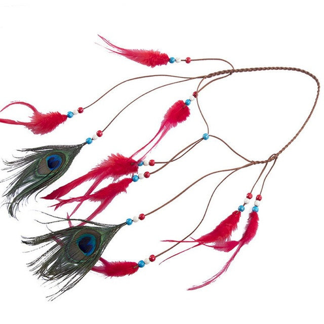 Peacock feather leather rope pendant hair ornament