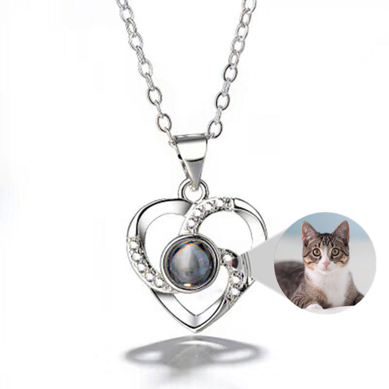 S925 Silver Romantic Colorful Photo Projection Necklace Heart Shaped Pendant Necklace