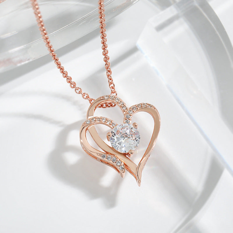 Zirkon Doppel Liebe Halskette Mit Strass Ins Personalisierte Herz-förmigen Halskette Schlüsselbein Kette Schmuck Für Frauen Valentinstag