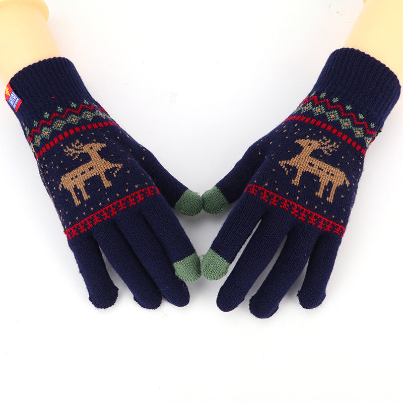 Damen-Strickhandschuhe mit süßem Tiermotiv, Hirsch und Schneeflocke, Vollfinger-Winterhandschuhe, Touchscreen-Handschuhe, schönes Weihnachtsgeschenk