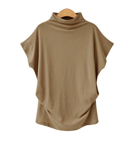 Cozy Lady: Turtleneck Bat Sleeve Short Sleeve T-shirt