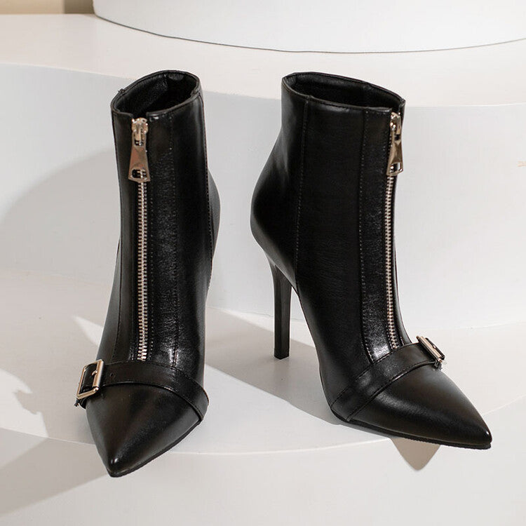 Step into chic sophistication with DivaZip's Belt Buckle High Heel Boots—front zipper detail for a touch of modern elegance.