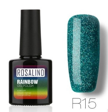 Nail free, long-lasting, non-toxic, nail polish, ROSALIND phototherapy glue, star studded rainbow system.