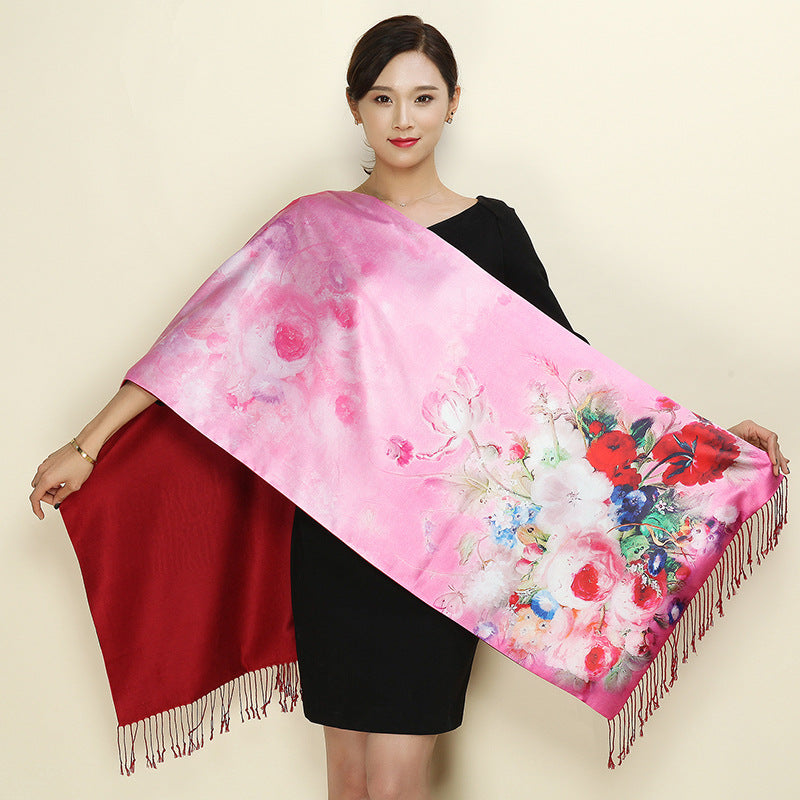 With a cheongsam shawl